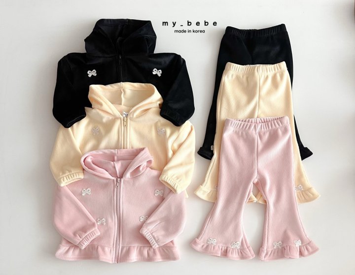 My Bebe - Korean Baby Fashion - #babyoutfit - Velour Frill Hoodie Zip-Up - 4