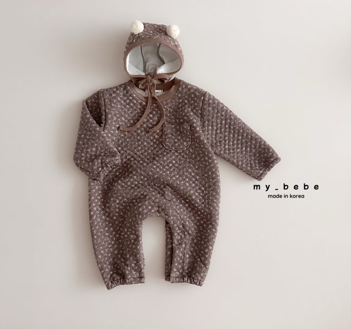My Bebe - Korean Baby Fashion - #babywear - Quilted Bodysuit Set (Pom Bonnet Set) - 5