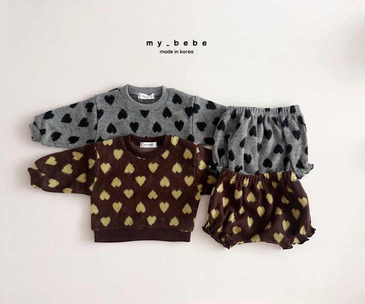 My Bebe - Korean Baby Fashion - #onlinebabyboutique - Heart Jacquard Bloomer Set