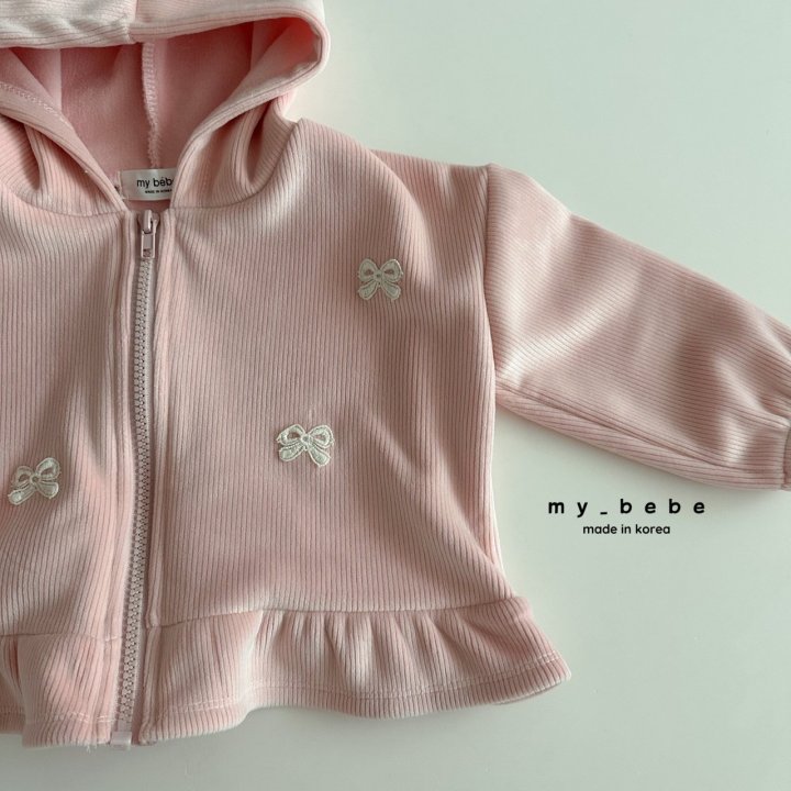 My Bebe - Korean Baby Fashion - #onlinebabyboutique - Velour Frill Hoodie Zip-Up - 6