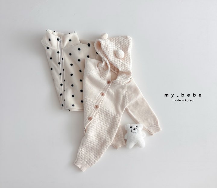 My Bebe - Korean Baby Fashion - #onlinebabyshop - Pom Pom Hoodie Knit Suit - 8
