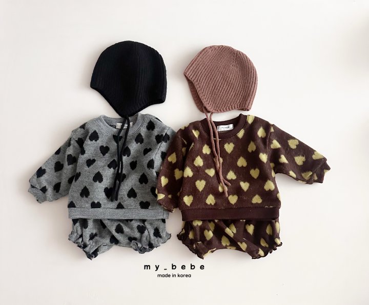 My Bebe - Korean Baby Fashion - #onlinebabyshop - Heart Jacquard Bloomer Set - 2