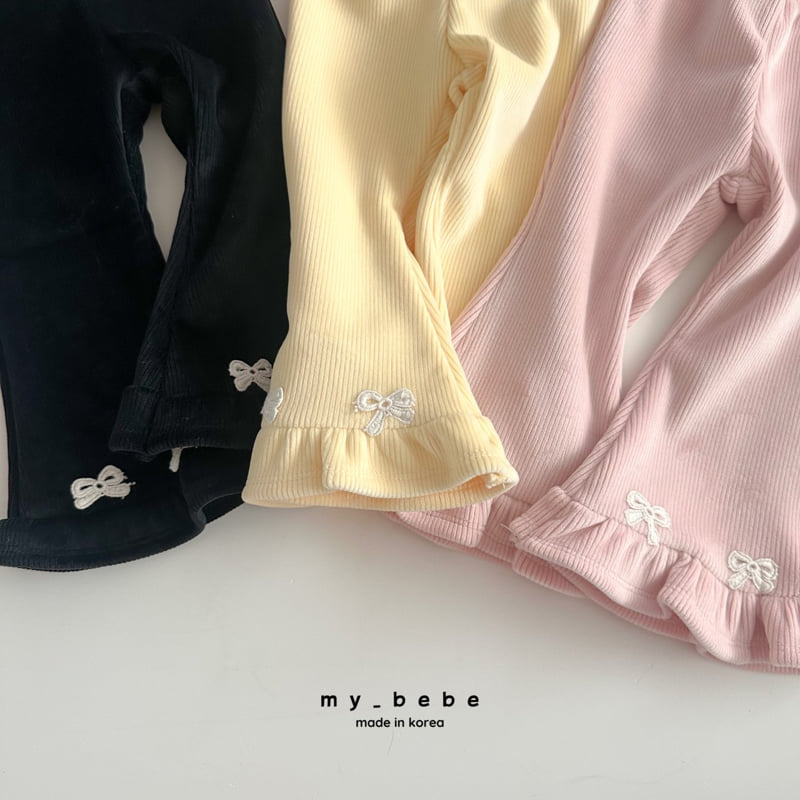 My Bebe - Korean Baby Fashion - #smilingbaby - Velour Frill Bootcut Pants - 12