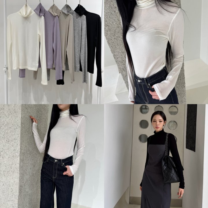 Neroli36 - Korean Women Fashion - #momslook - Light Wool Turtleneck Tee - 4