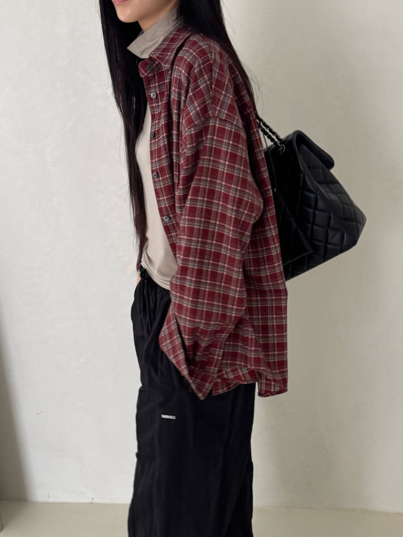 Neroli36 - Korean Women Fashion - #vintageinspired - Mocha Check Boxy Shirt - 12