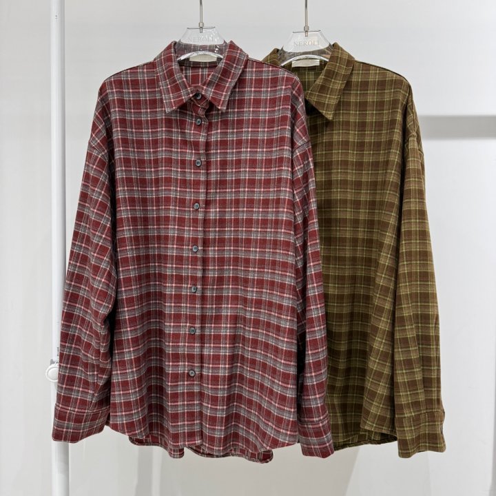 Neroli36 - Korean Women Fashion - #womensfashion - Mocha Check Boxy Shirt