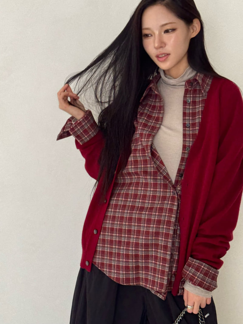 Neroli36 - Korean Women Fashion - #womensfashion - Mocha Check Boxy Shirt - 7