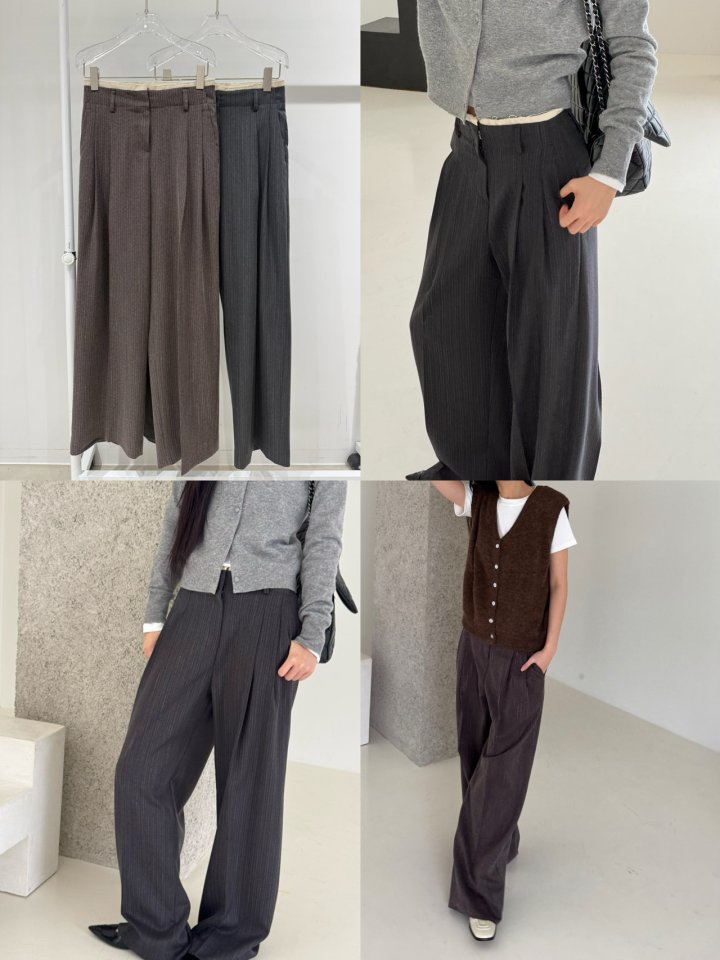 Neroli36 - Korean Women Fashion - #momslook - Raw Edge Stripe Slacks - 4