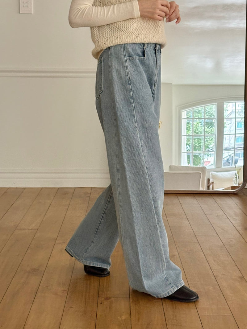 Ohao - Korean Women Fashion - #momslook - Striped Denim Pants - 2
