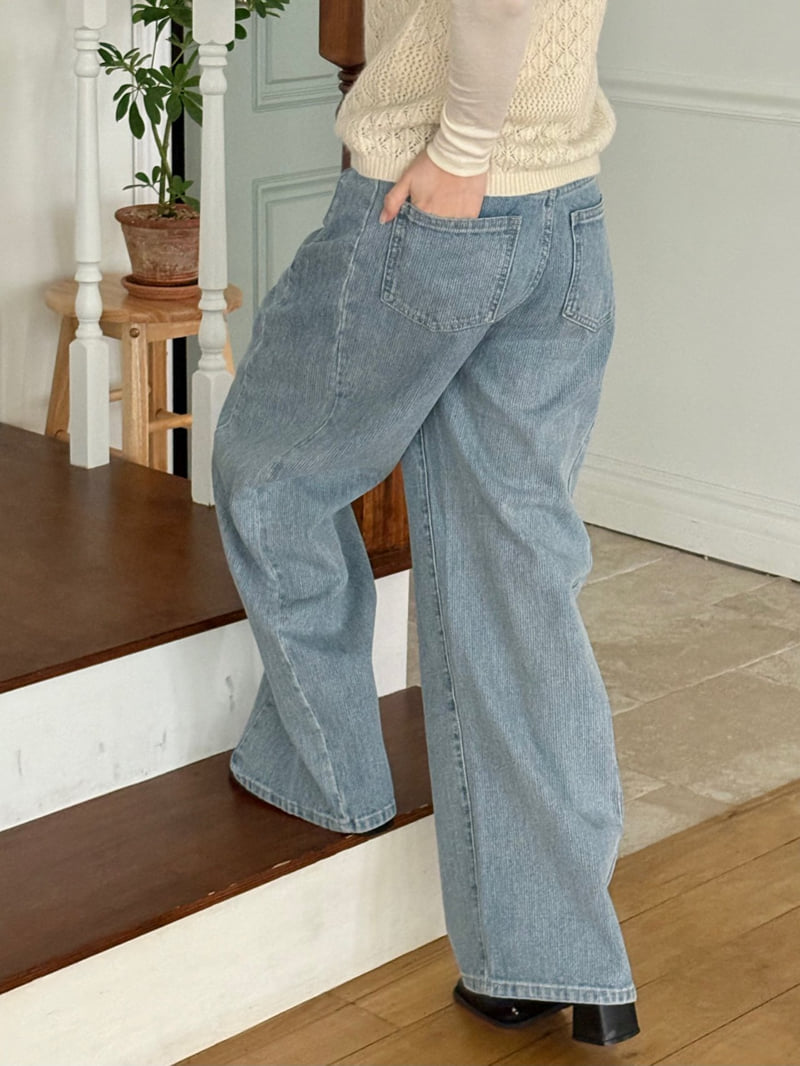 Ohao - Korean Women Fashion - #womensfashion - Striped Denim Pants - 4