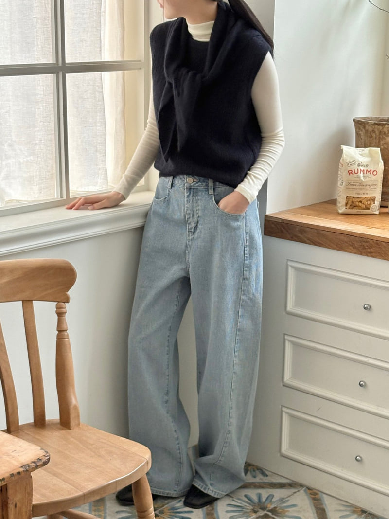 Ohao - Korean Women Fashion - #momslook - Striped Denim Pants - 6