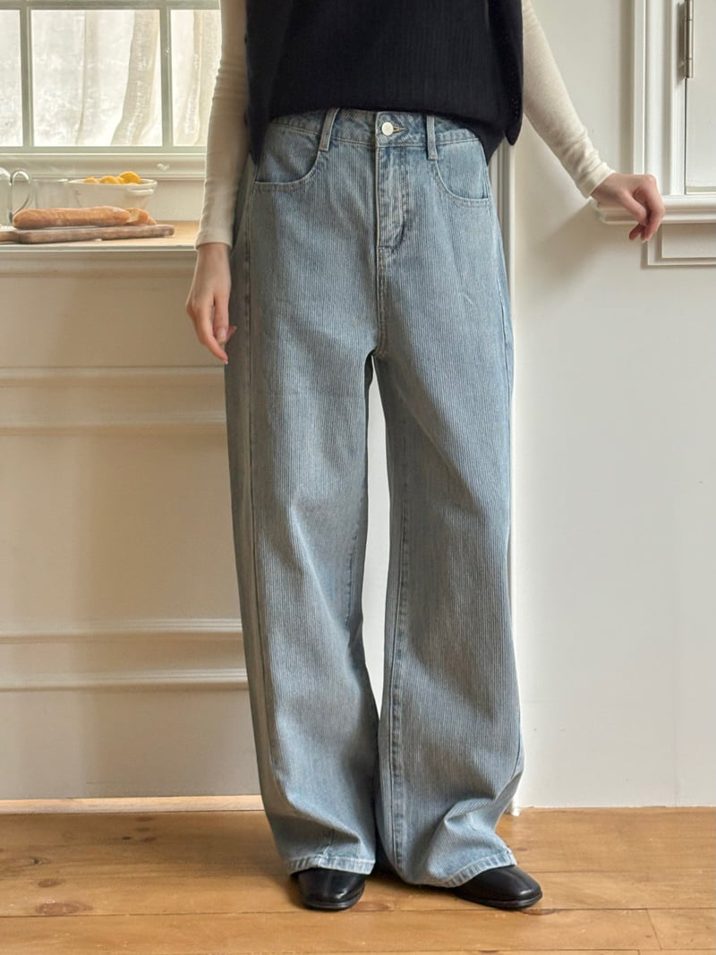 Ohao - Korean Women Fashion - #momslook - Striped Denim Pants - 8
