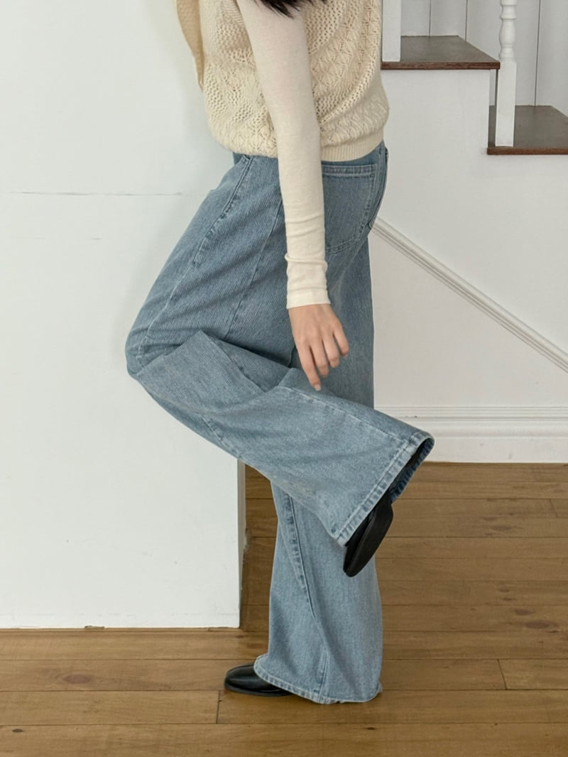 Ohao - Korean Women Fashion - #womensfashion - Striped Denim Pants - 3