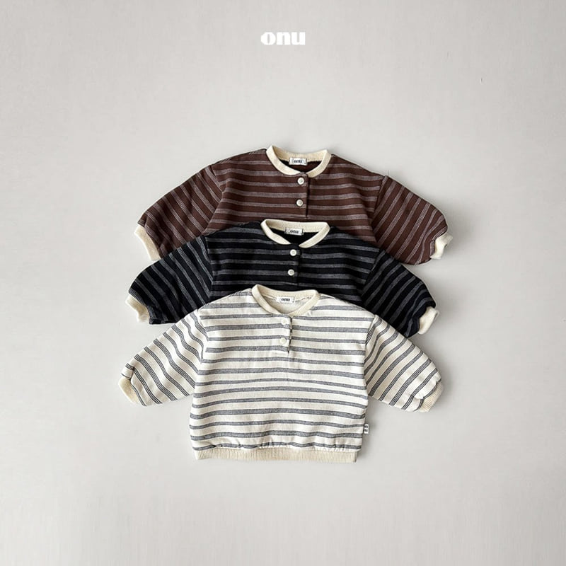 Onu - Korean Children Fashion - #kidzfashiontrend - Striped Button Sweatshirt
