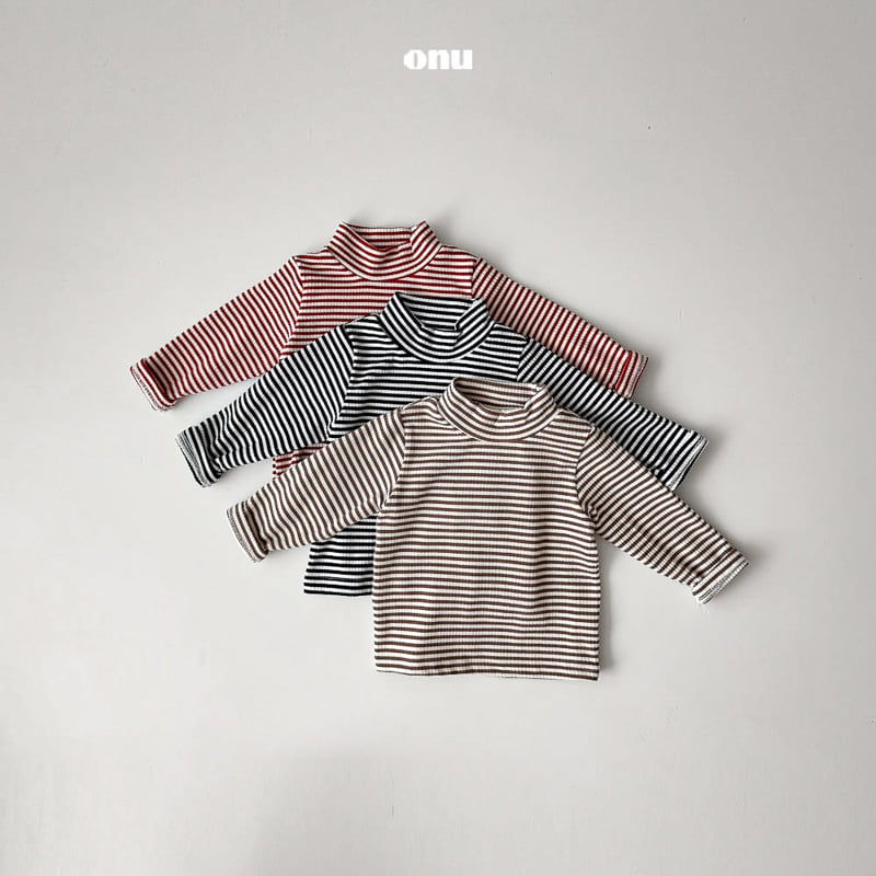 Onu - Korean Children Fashion - #minifashionista - Striped Half Turtleneck Tee