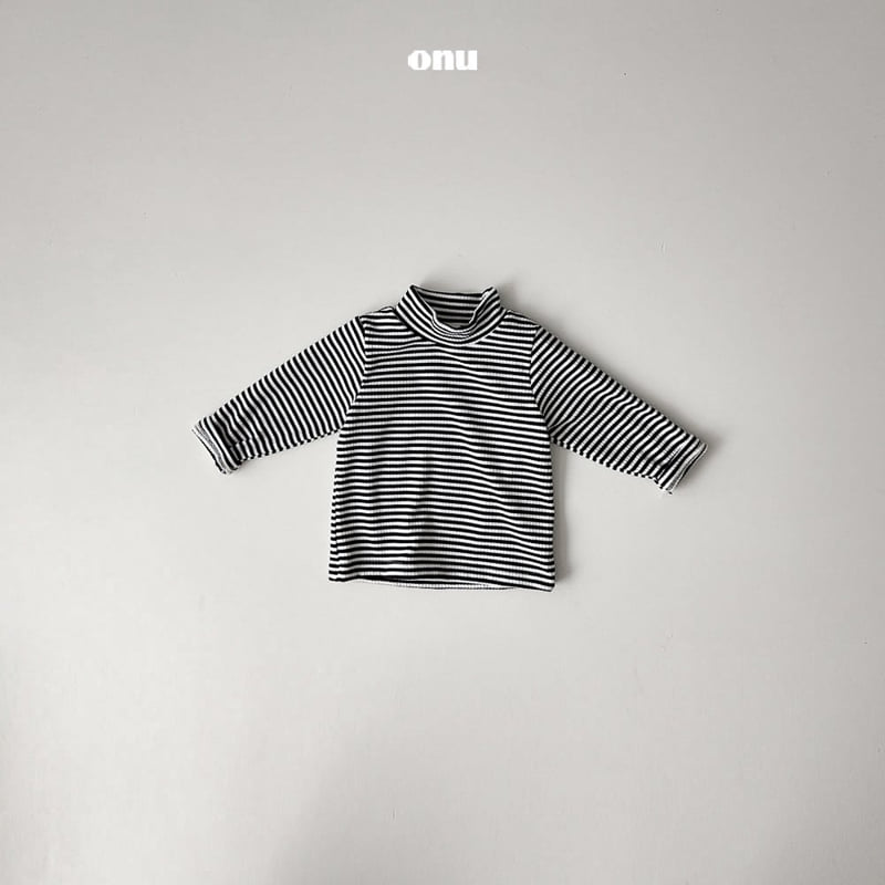 Onu - Korean Children Fashion - #todddlerfashion - Striped Half Turtleneck Tee - 4
