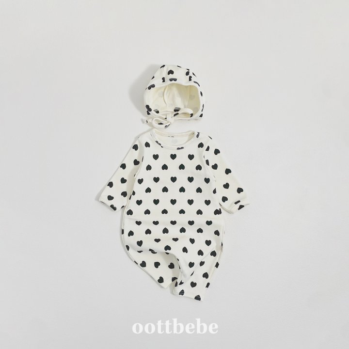 Oott Bebe - Korean Baby Fashion - #babyboutique - Heart Jumpsuit Bonnet Set - 7