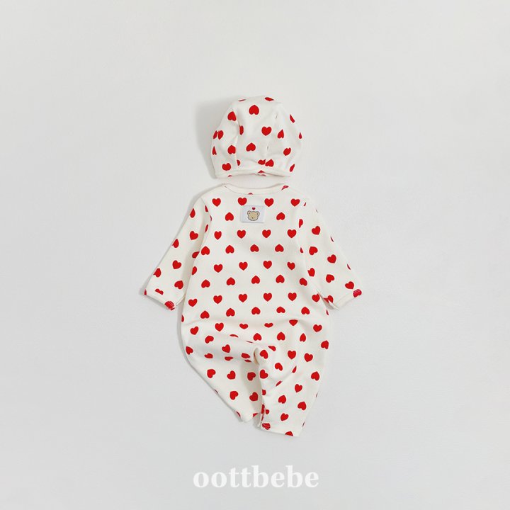 Oott Bebe - Korean Baby Fashion - #babyboutique - Heart Jumpsuit Bonnet Set - 8