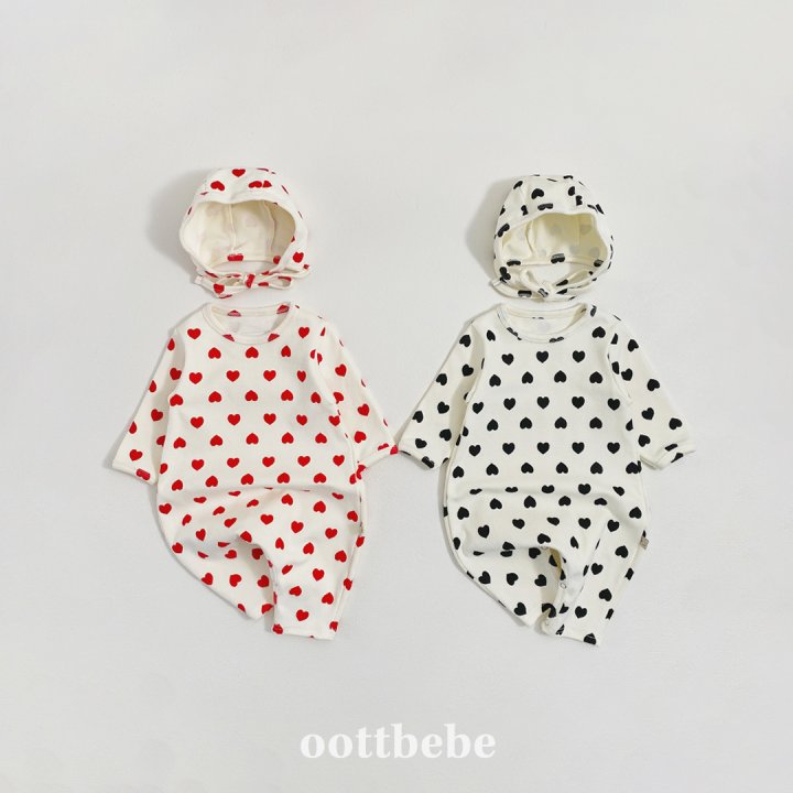 Oott Bebe - Korean Baby Fashion - #babyootd - Heart Jumpsuit Bonnet Set