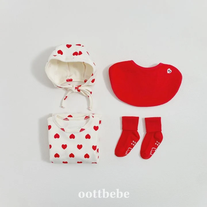 Oott Bebe - Korean Baby Fashion - #babyoutfit - Heart Jumpsuit Bonnet Set - 4