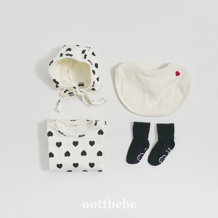 Oott Bebe - Korean Baby Fashion - #onlinebabyboutique - Heart Jumpsuit Bonnet Set - 5