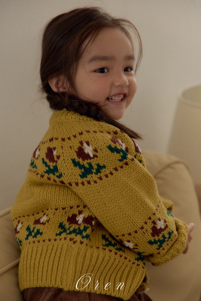 Oren - Korean Children Fashion - #designkidswear - Veloty Flower Knit Cardigan - 2