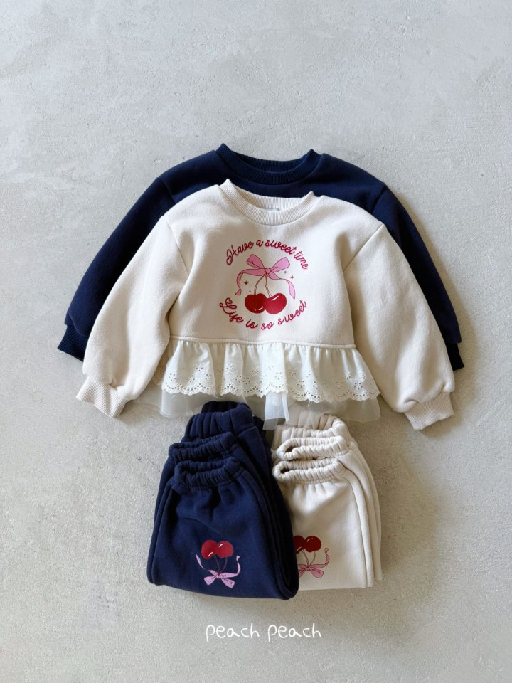 Peach Peach - Korean Children Fashion - #toddlerclothing - Cherry Lace Sweatshirt