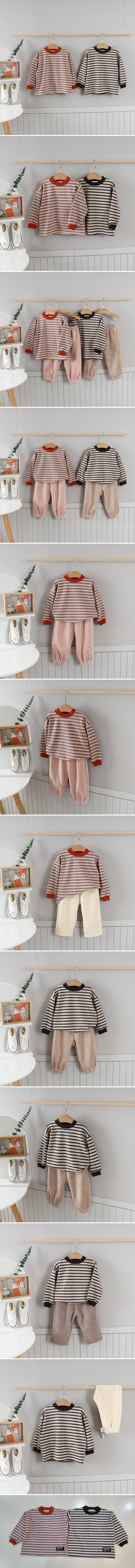 Pepper Mint - Korean Children Fashion - #kidsstore - Fleece Multi Stripe Tee