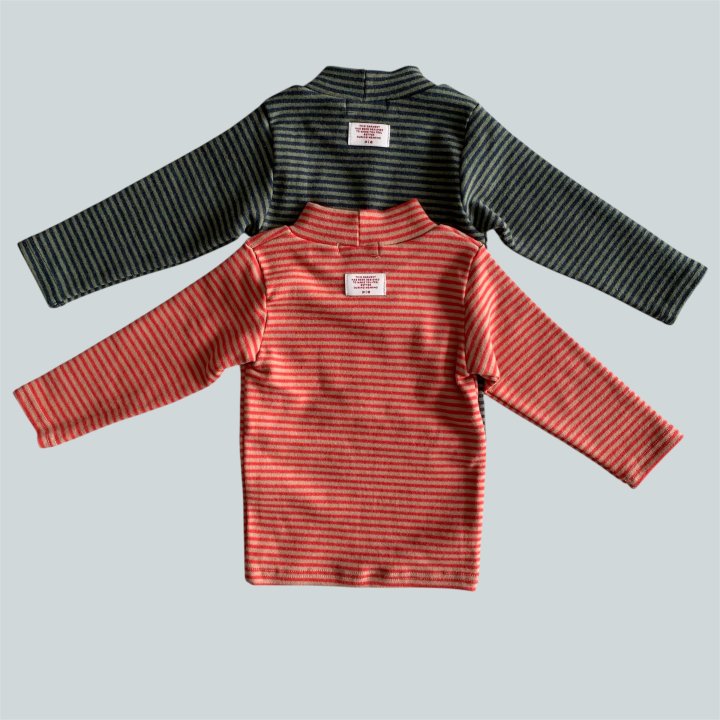 Pie - Korean Children Fashion - #designkidswear - Carrot Stripe Turtleneck Tee
