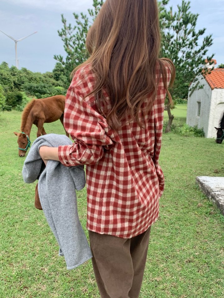 Pomelo - Korean Women Fashion - #momslook - Peach Check Shirt - 10