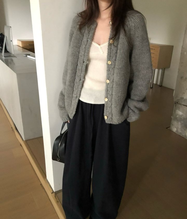 Pomelo - Korean Women Fashion - #womensfashion - Knitted Cardigan - 4