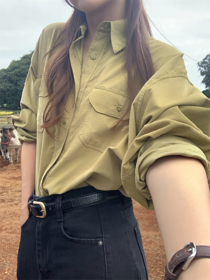 Pomelo - Korean Women Fashion - #thatsdarling - Washed Corduroy Shirt