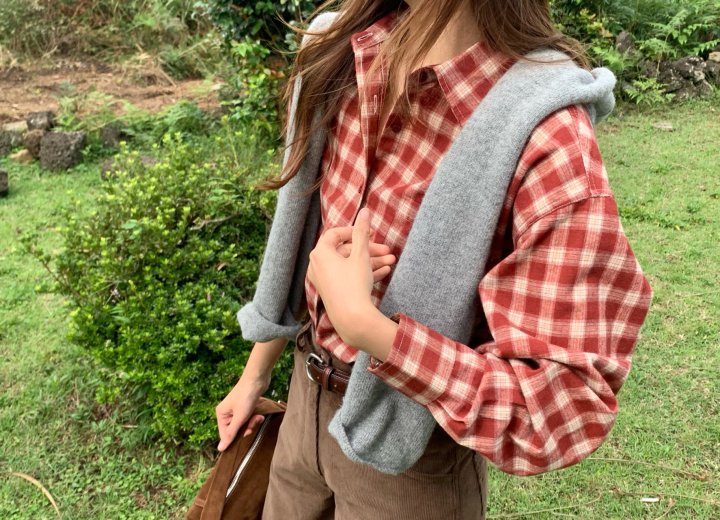 Pomelo - Korean Women Fashion - #thelittlethings - Peach Check Shirt - 7