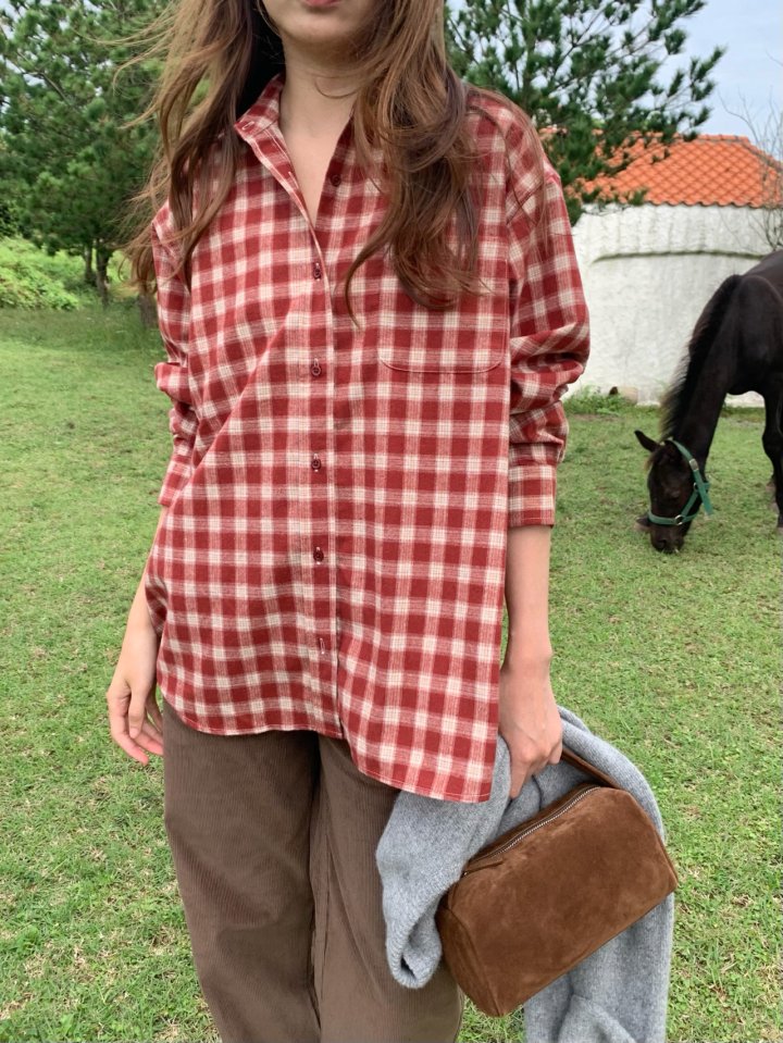 Pomelo - Korean Women Fashion - #womensfashion - Peach Check Shirt - 9