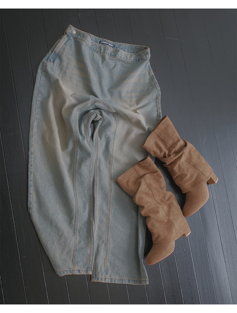 Project Wave - Korean Women Fashion - #womensfashion - Curved Wide Denim Pants - 4