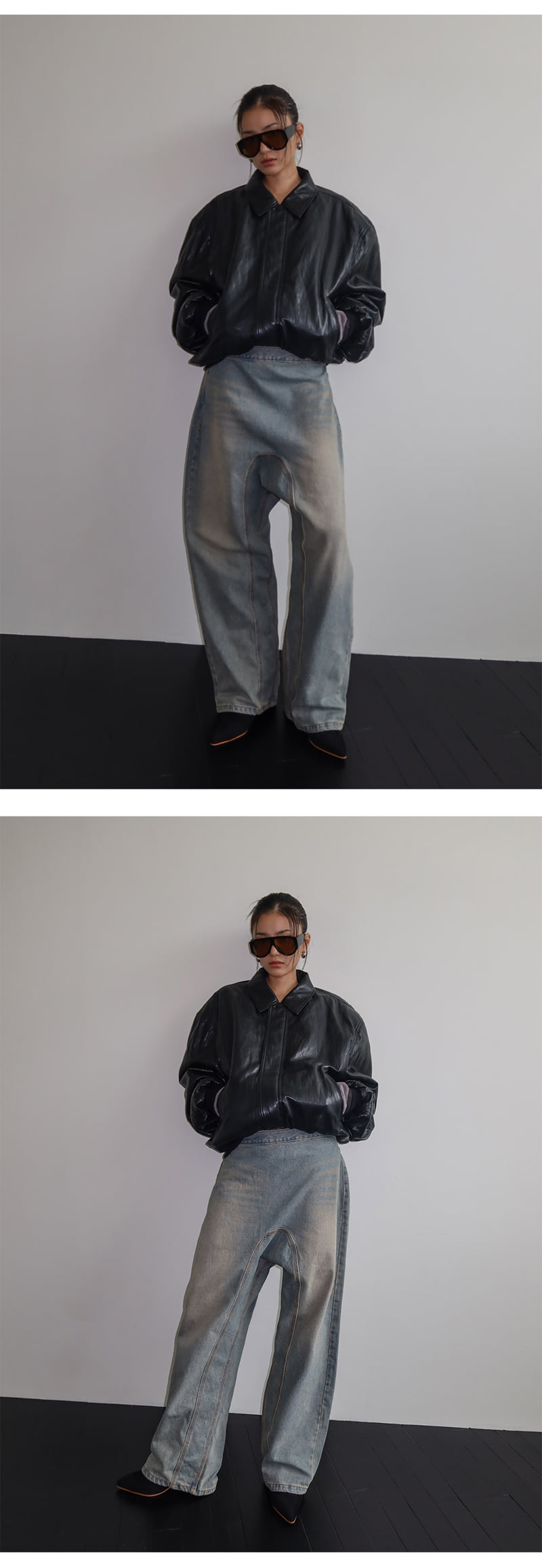 Project Wave - Korean Women Fashion - #womensfashion - Curved Wide Denim Pants