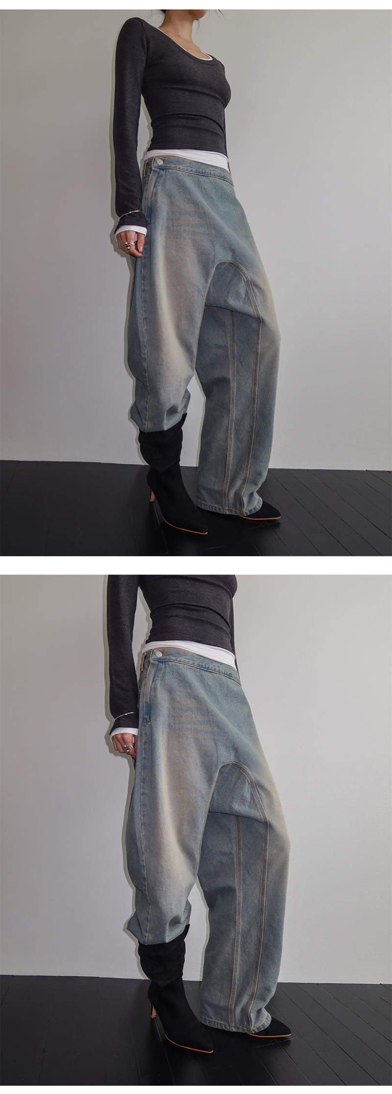 Project Wave - Korean Women Fashion - #womensfashion - Curved Wide Denim Pants - 5