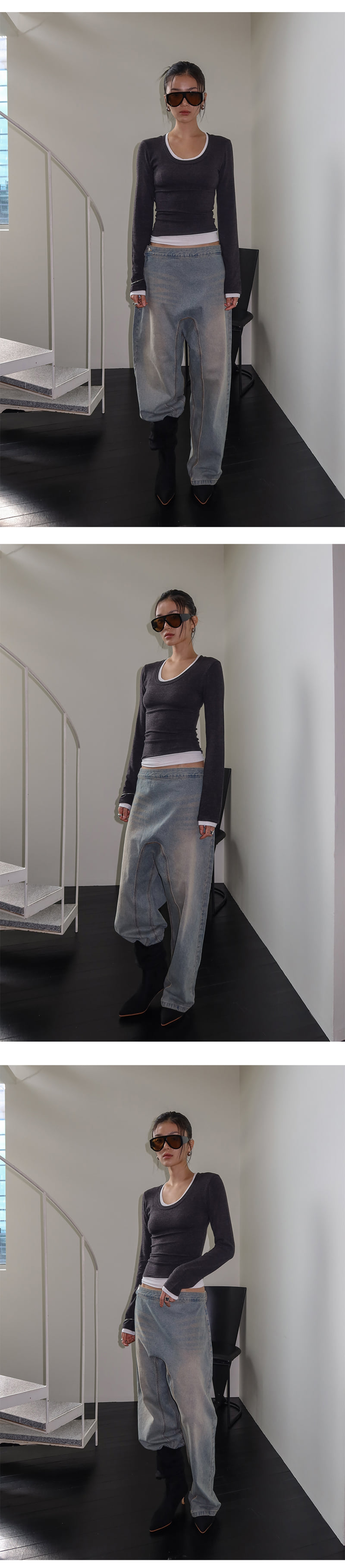 Project Wave - Korean Women Fashion - #womensfashion - Curved Wide Denim Pants - 7