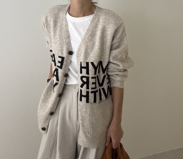Ripple - Korean Women Fashion - #momslook - Lettering Cardigan