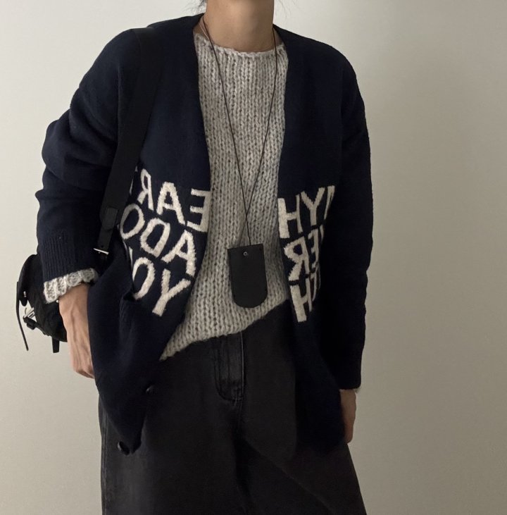 Ripple - Korean Women Fashion - #momslook - Lettering Cardigan - 12