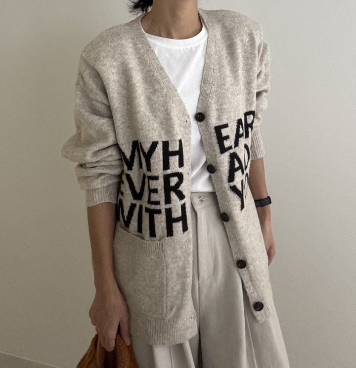 Ripple - Korean Women Fashion - #momslook - Lettering Cardigan - 3