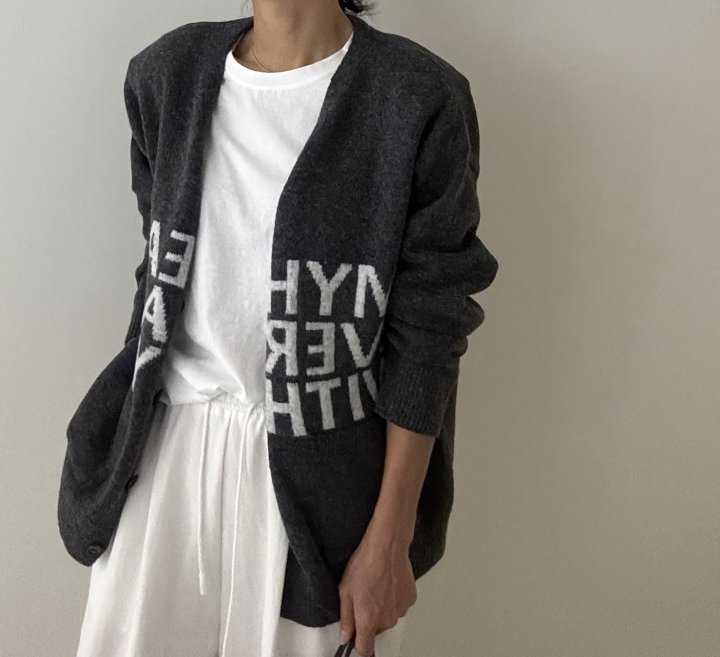 Ripple - Korean Women Fashion - #momslook - Lettering Cardigan - 5