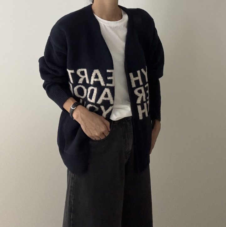 Ripple - Korean Women Fashion - #momslook - Lettering Cardigan - 9