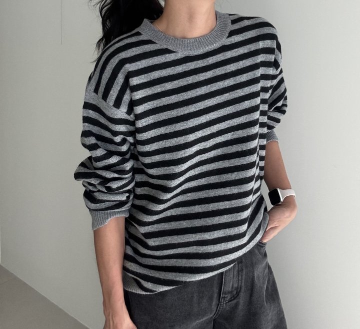 Ripple - Korean Women Fashion - #vintageinspired - Daniel Stripe Knit - 2