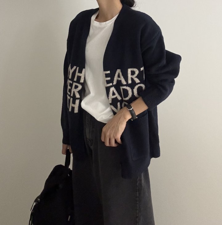 Ripple - Korean Women Fashion - #womensfashion - Lettering Cardigan - 10
