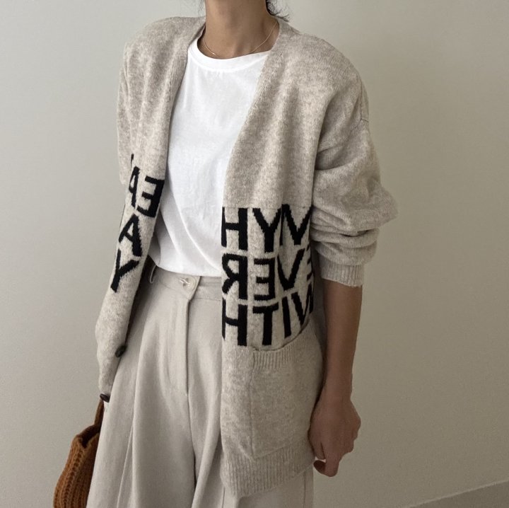 Ripple - Korean Women Fashion - #womensfashion - Lettering Cardigan - 2
