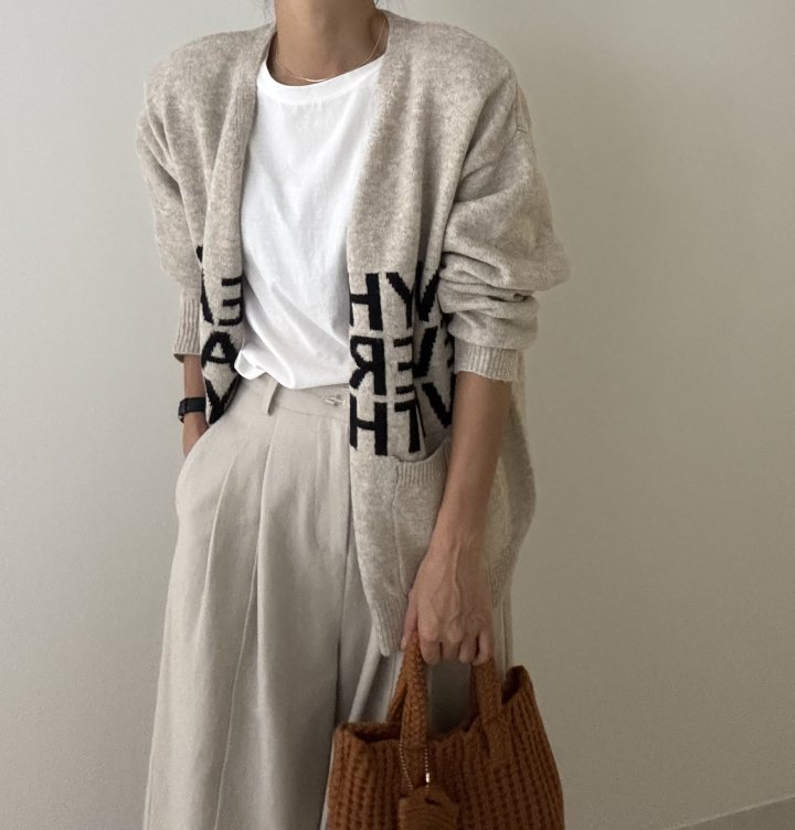 Ripple - Korean Women Fashion - #momslook - Lettering Cardigan - 4