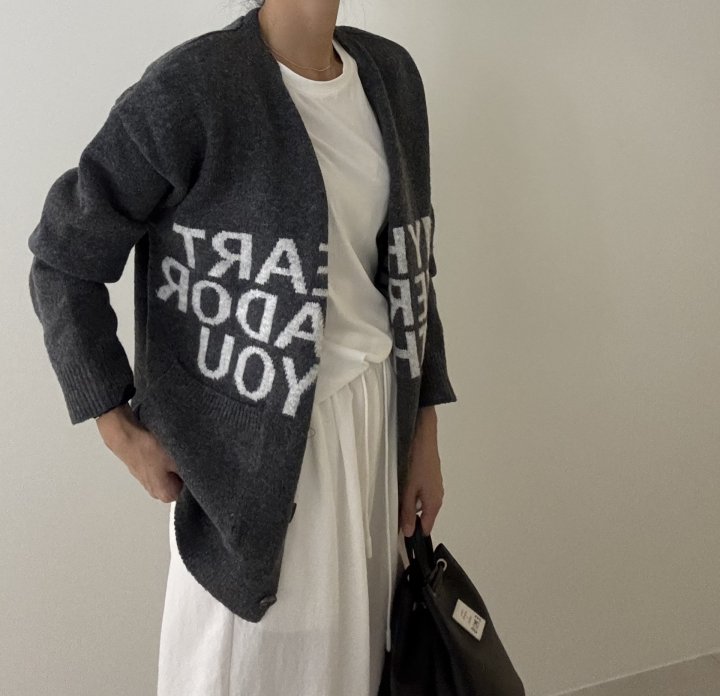 Ripple - Korean Women Fashion - #womensfashion - Lettering Cardigan - 6