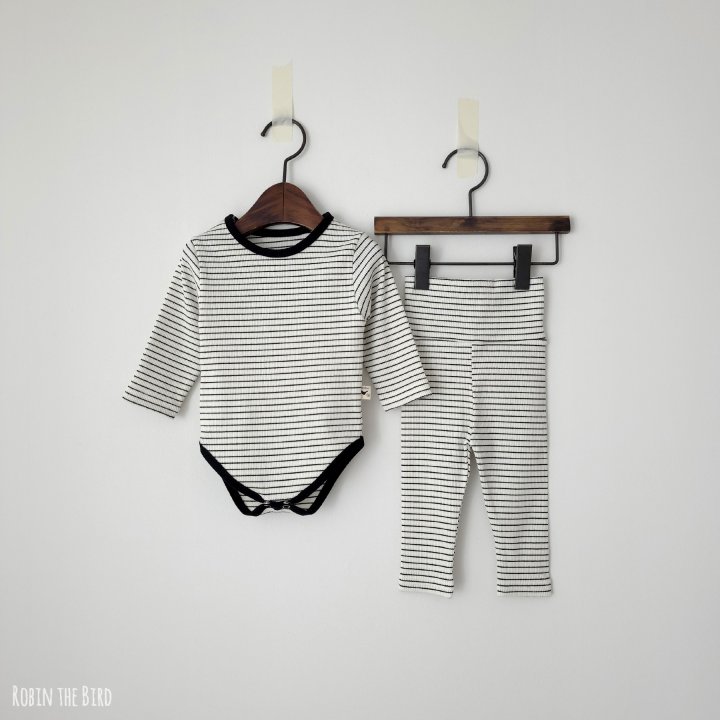 Saerobin - Korean Baby Fashion - #babyboutiqueclothing - Stripe Ribbed Bodysuit Set - 2
