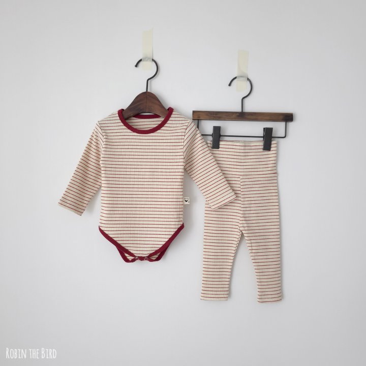 Saerobin - Korean Baby Fashion - #babyclothing - Stripe Ribbed Bodysuit Set - 4